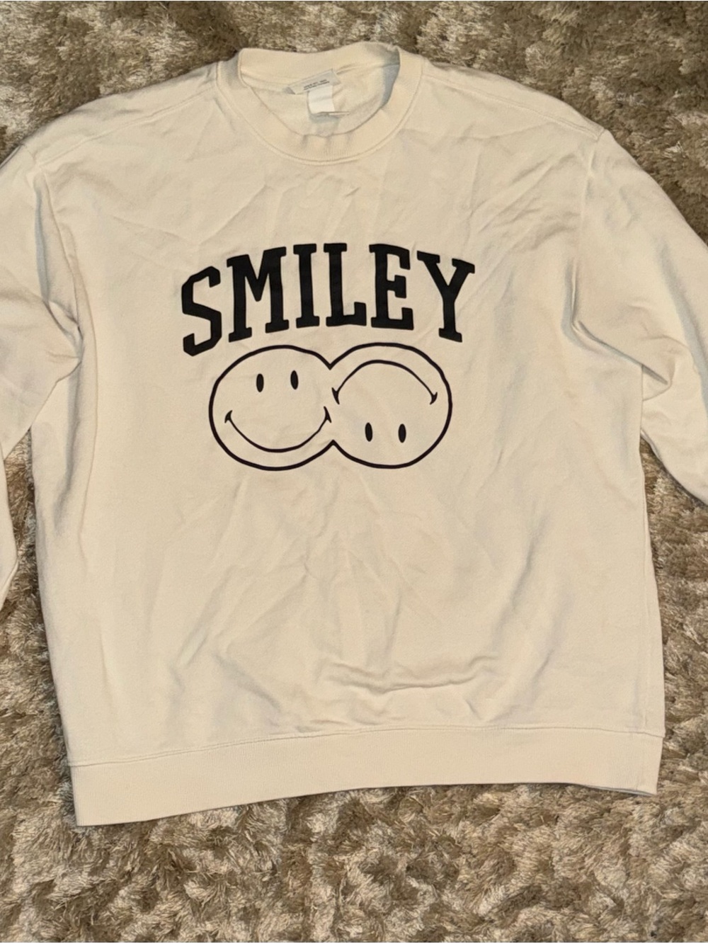 H&M White Smiley Graphic Crewneck Sweatshirt